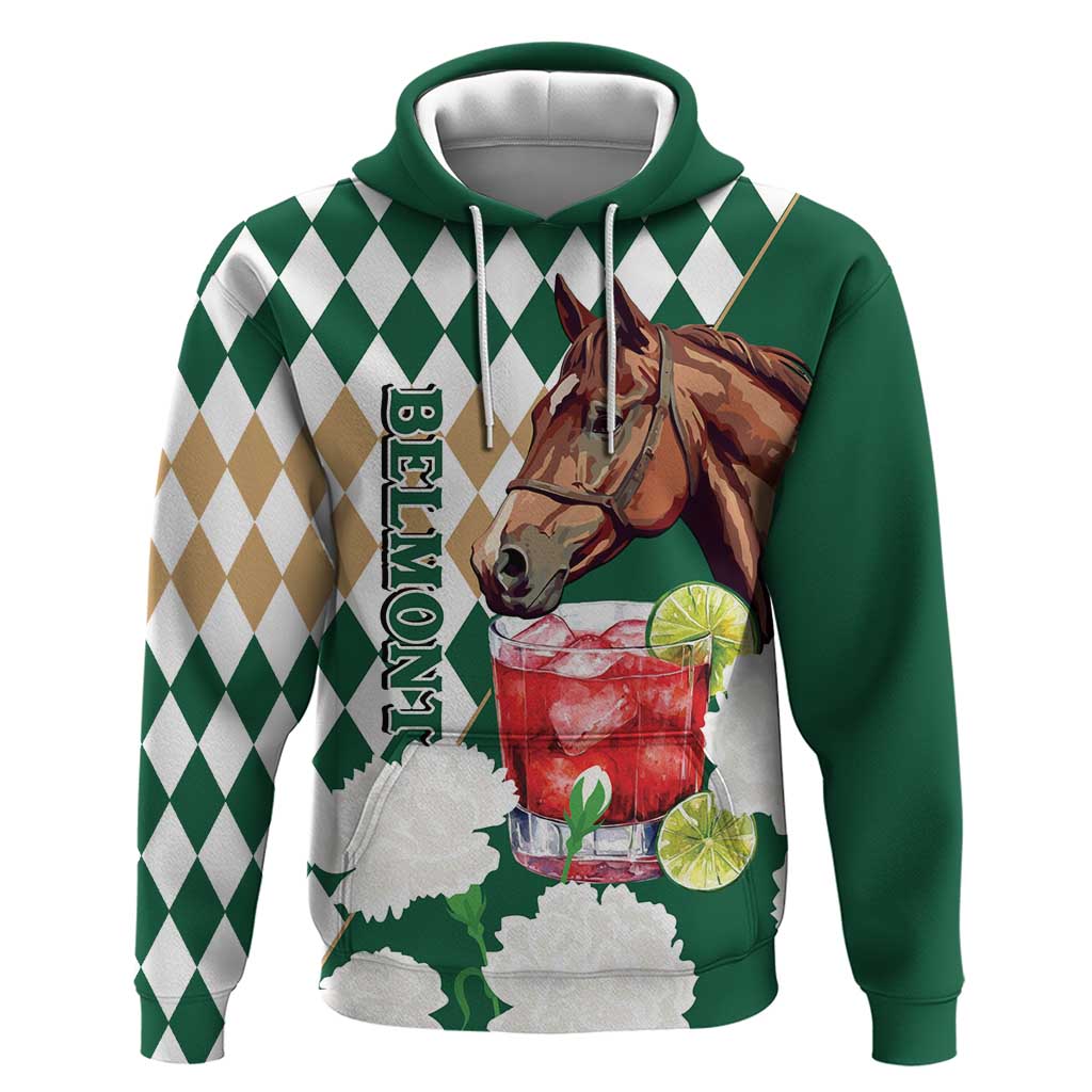 Personalized Belmont Horse Racing Hoodie Jewel Cocktail With White Carnations LT14