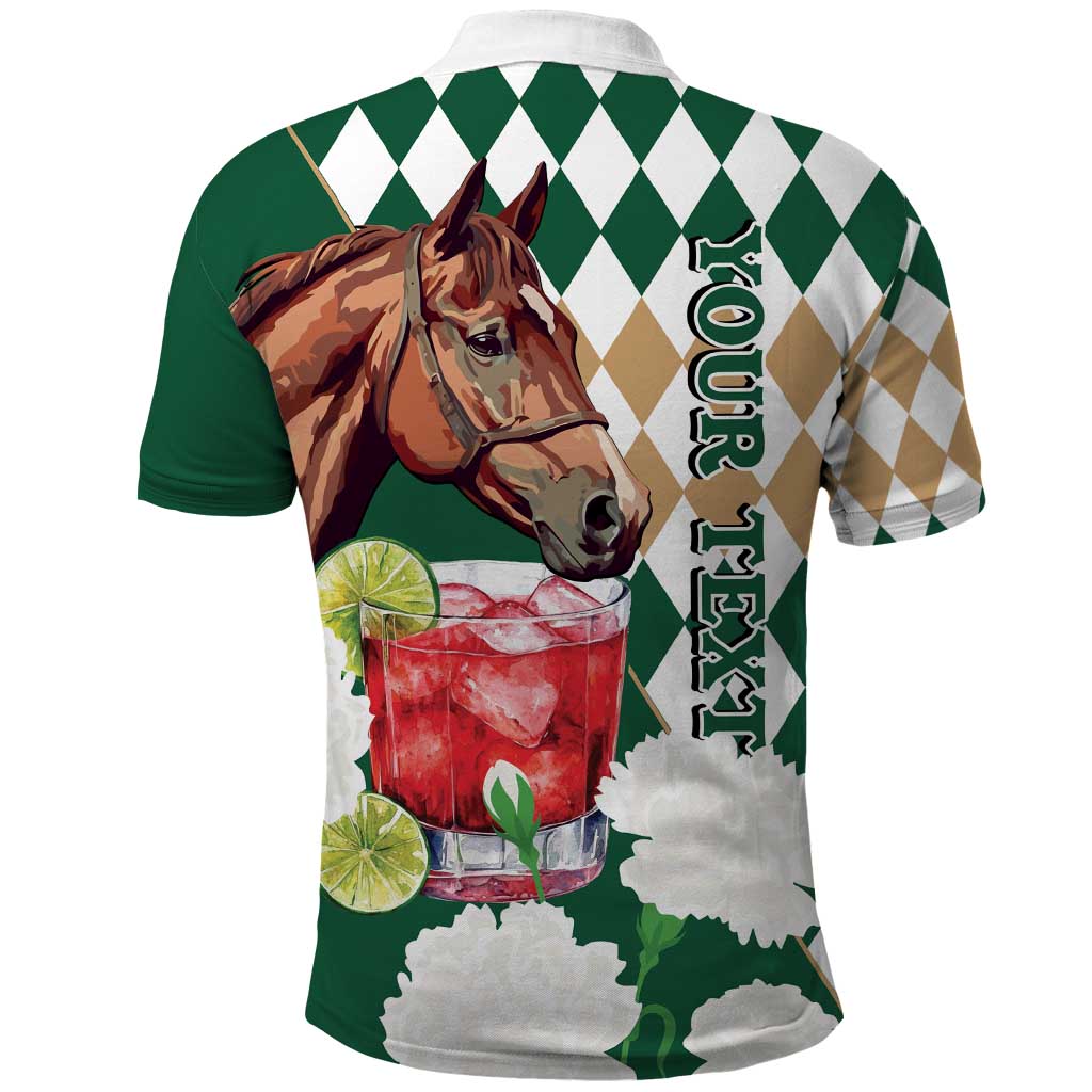 Personalized Belmont Horse Racing Polo Shirt Jewel Cocktail With White Carnations LT14