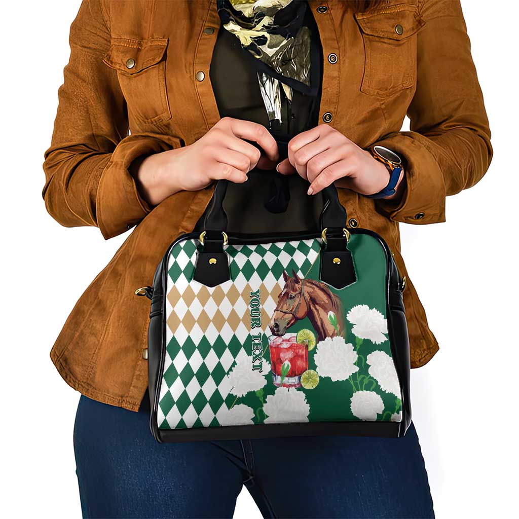 Personalized Belmont Horse Racing Shoulder Handbag Jewel Cocktail With White Carnations LT14