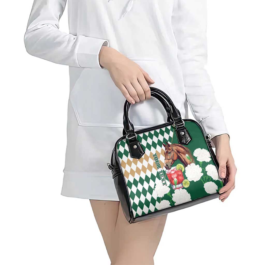 Personalized Belmont Horse Racing Shoulder Handbag Jewel Cocktail With White Carnations LT14