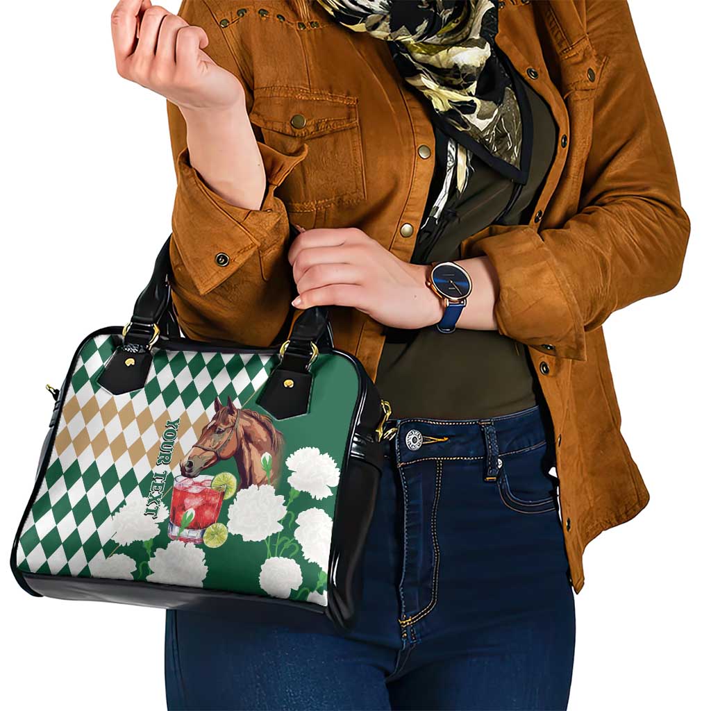 Personalized Belmont Horse Racing Shoulder Handbag Jewel Cocktail With White Carnations LT14