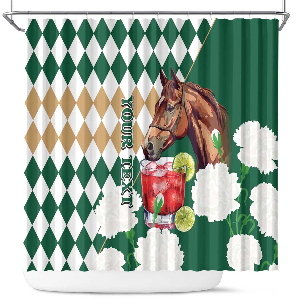 Personalized Belmont Horse Racing Shower Curtain Jewel Cocktail With White Carnations LT14