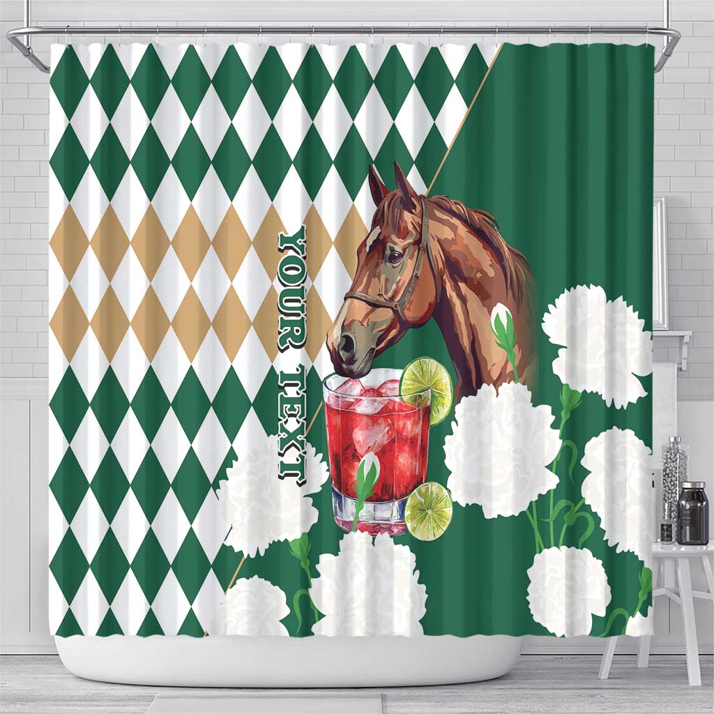 Personalized Belmont Horse Racing Shower Curtain Jewel Cocktail With White Carnations LT14
