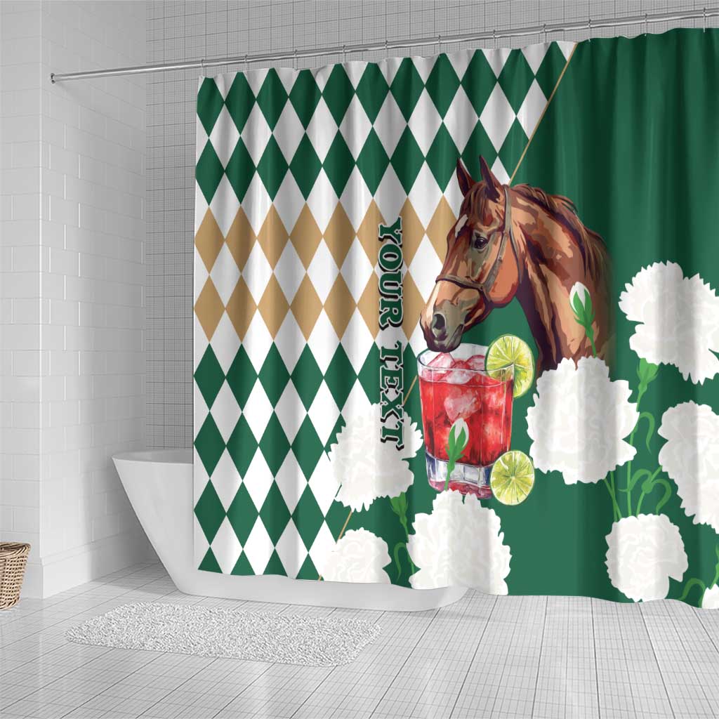 Personalized Belmont Horse Racing Shower Curtain Jewel Cocktail With White Carnations LT14