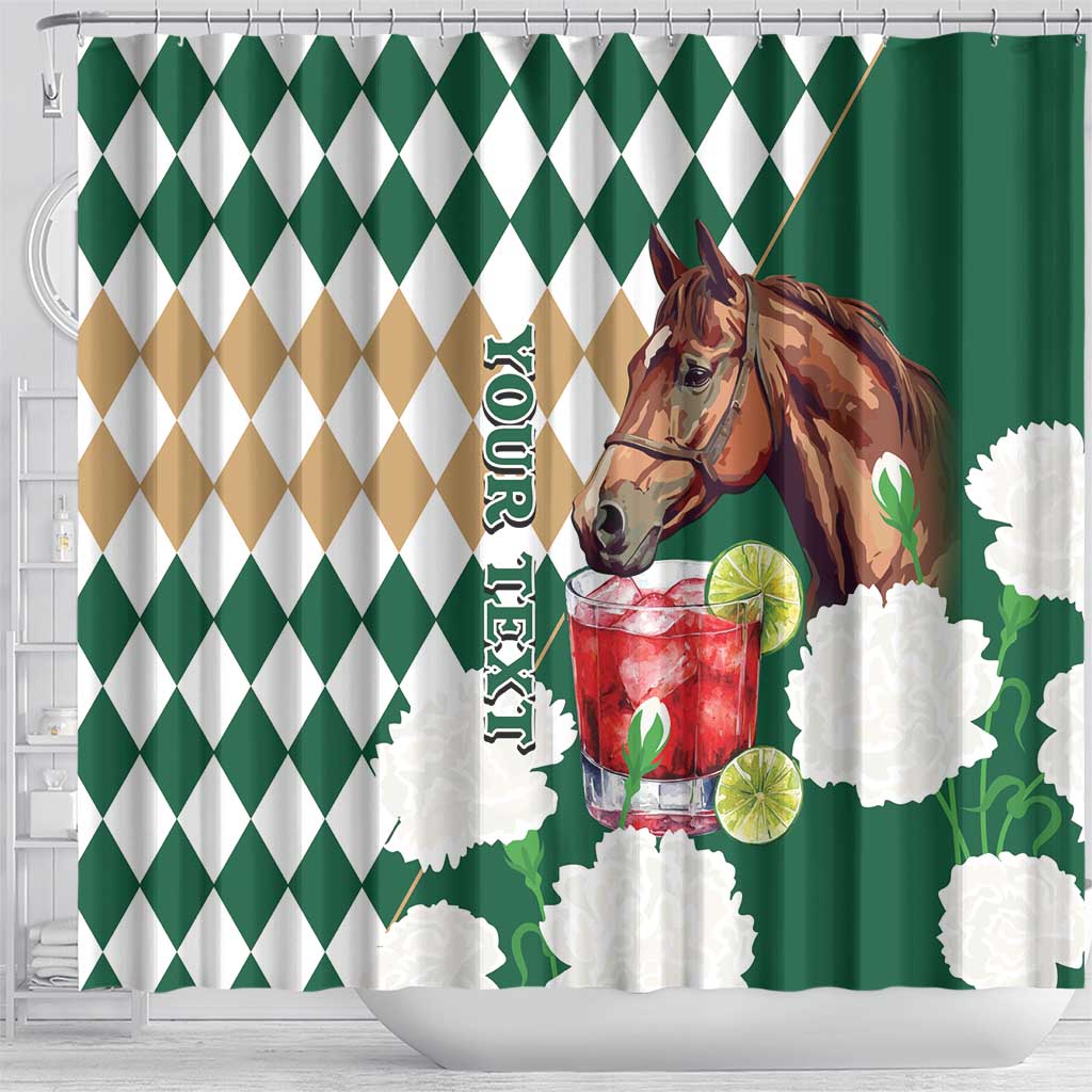 Personalized Belmont Horse Racing Shower Curtain Jewel Cocktail With White Carnations LT14