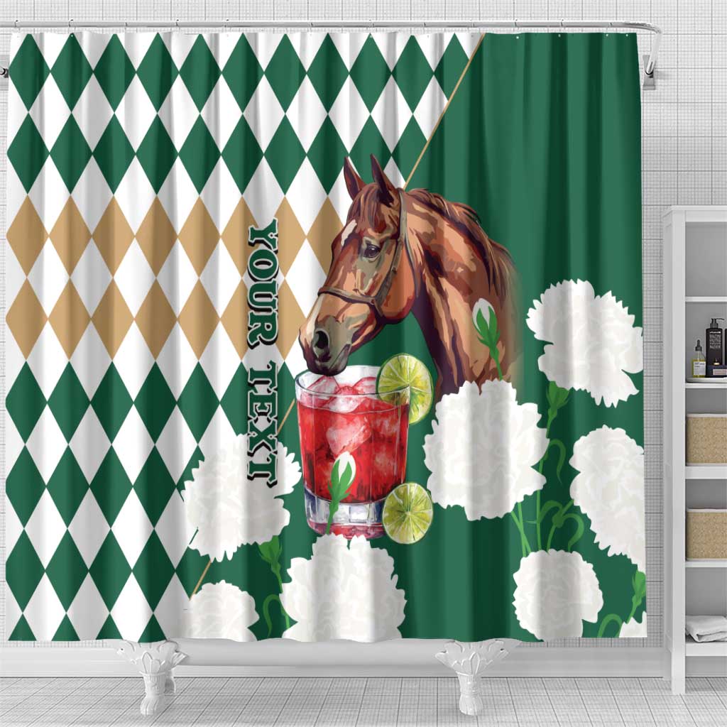 Personalized Belmont Horse Racing Shower Curtain Jewel Cocktail With White Carnations LT14