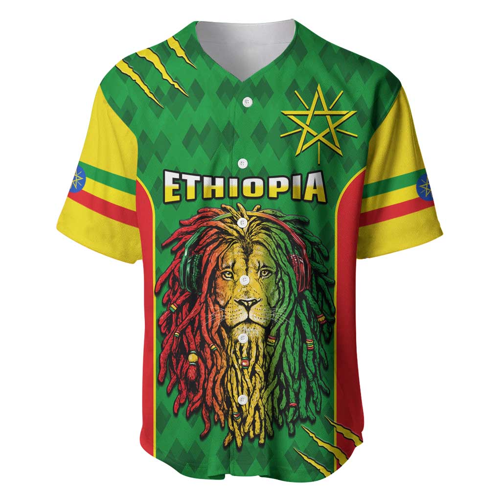Personalised Ethiopia Baseball Jersey Men's Dreadlock Rasta Lion Headphones LT14