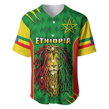 Personalised Ethiopia Baseball Jersey Men's Dreadlock Rasta Lion Headphones LT14