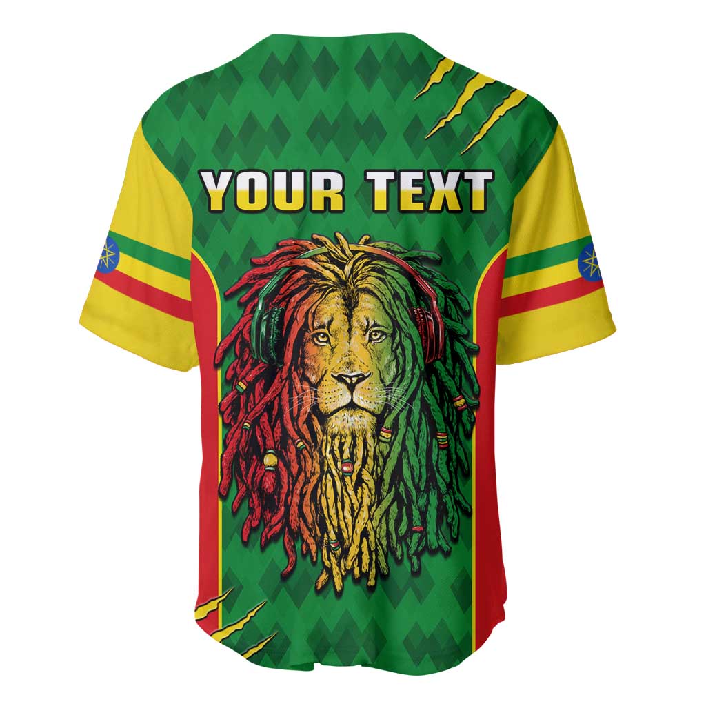 Personalised Ethiopia Baseball Jersey Men's Dreadlock Rasta Lion Headphones LT14