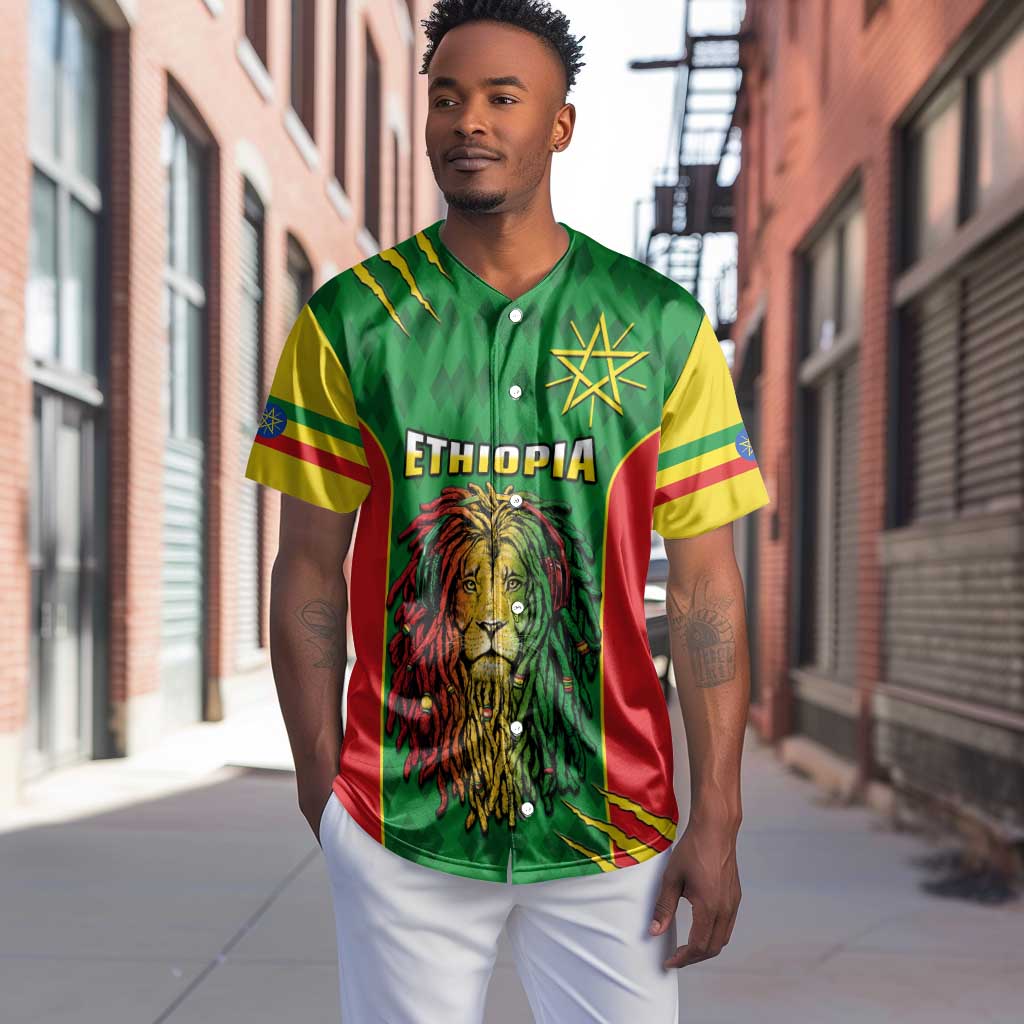 Personalised Ethiopia Baseball Jersey Men's Dreadlock Rasta Lion Headphones LT14