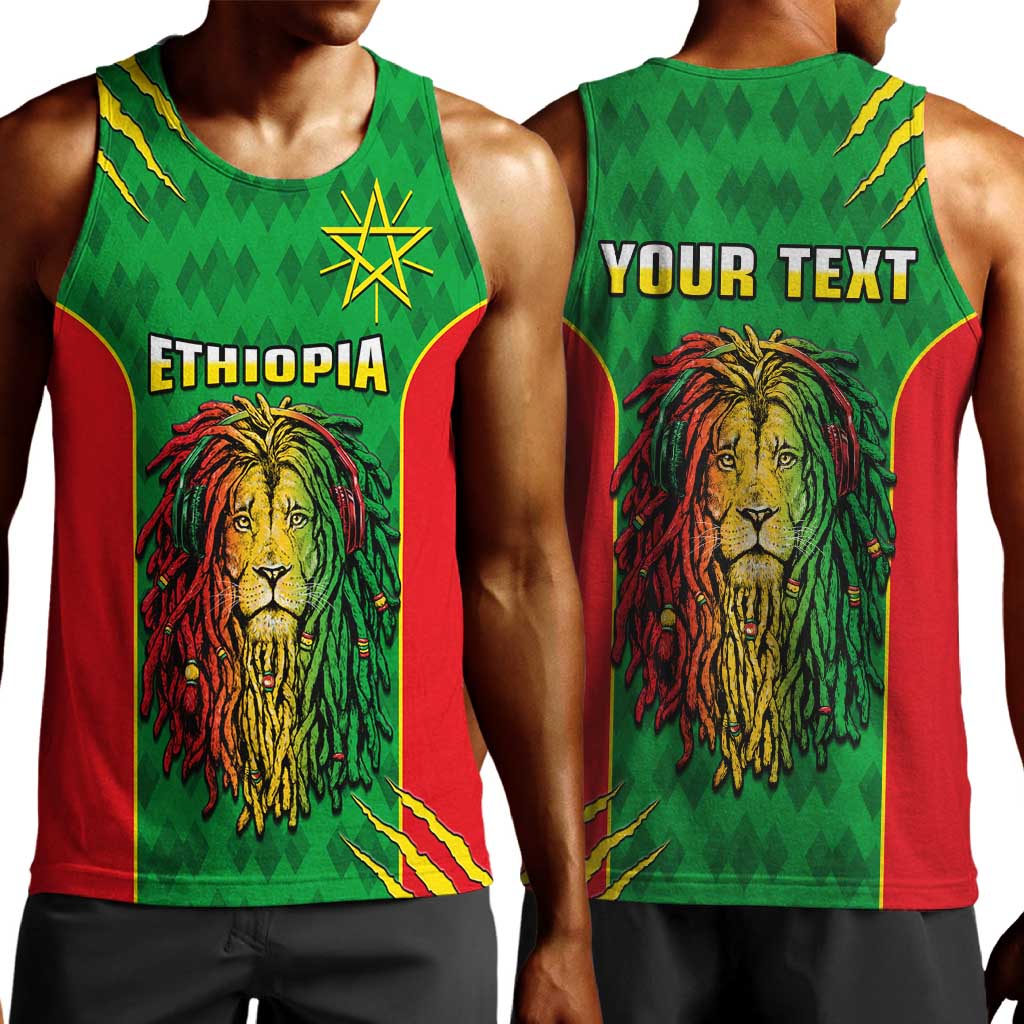 Personalised Ethiopia Men Tank Top Men's Dreadlock Rasta Lion Headphones LT14