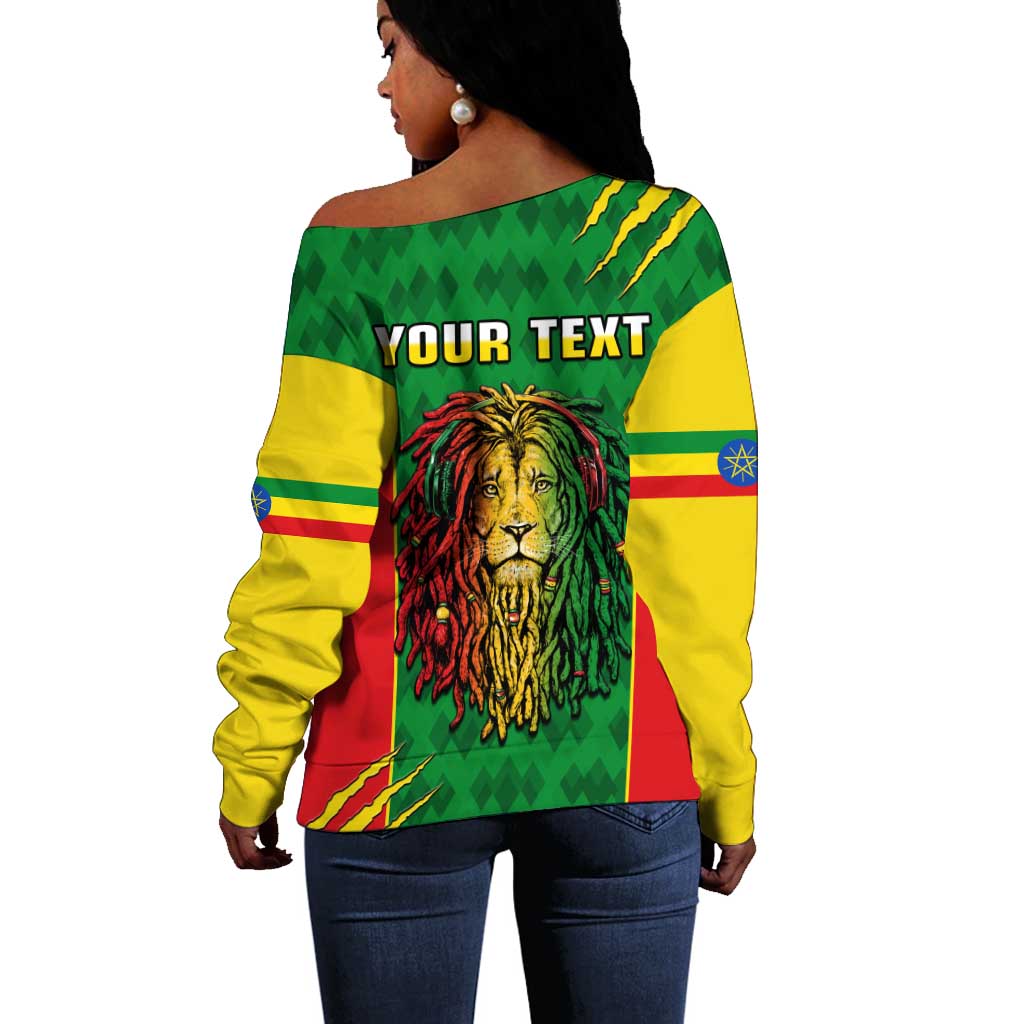 Personalised Ethiopia Off Shoulder Sweater Men's Dreadlock Rasta Lion Headphones LT14