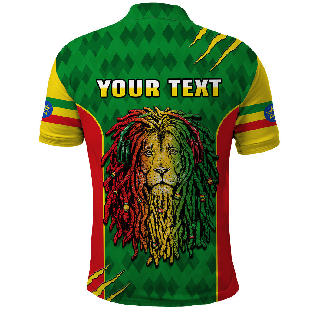 Custom Ethiopia Polo Shirt Mens Dreadlock Rasta Lion Headphones LT14