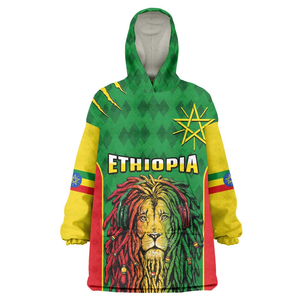 Personalised Ethiopia Wearable Blanket Hoodie Men's Dreadlock Rasta Lion Headphones LT14