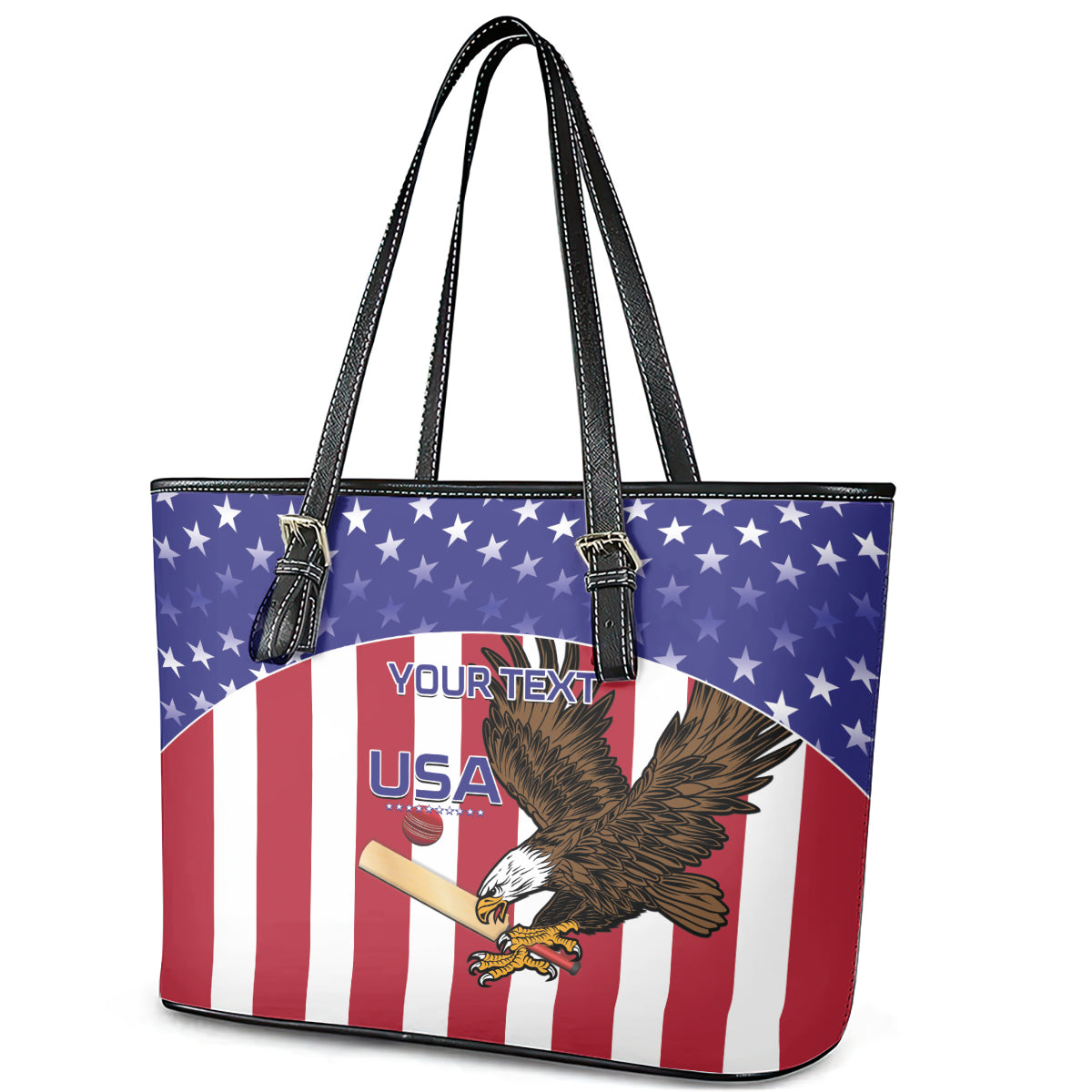 Custom USA 2024 Cricket Leather Tote Bag Go Champions Eagles LT14