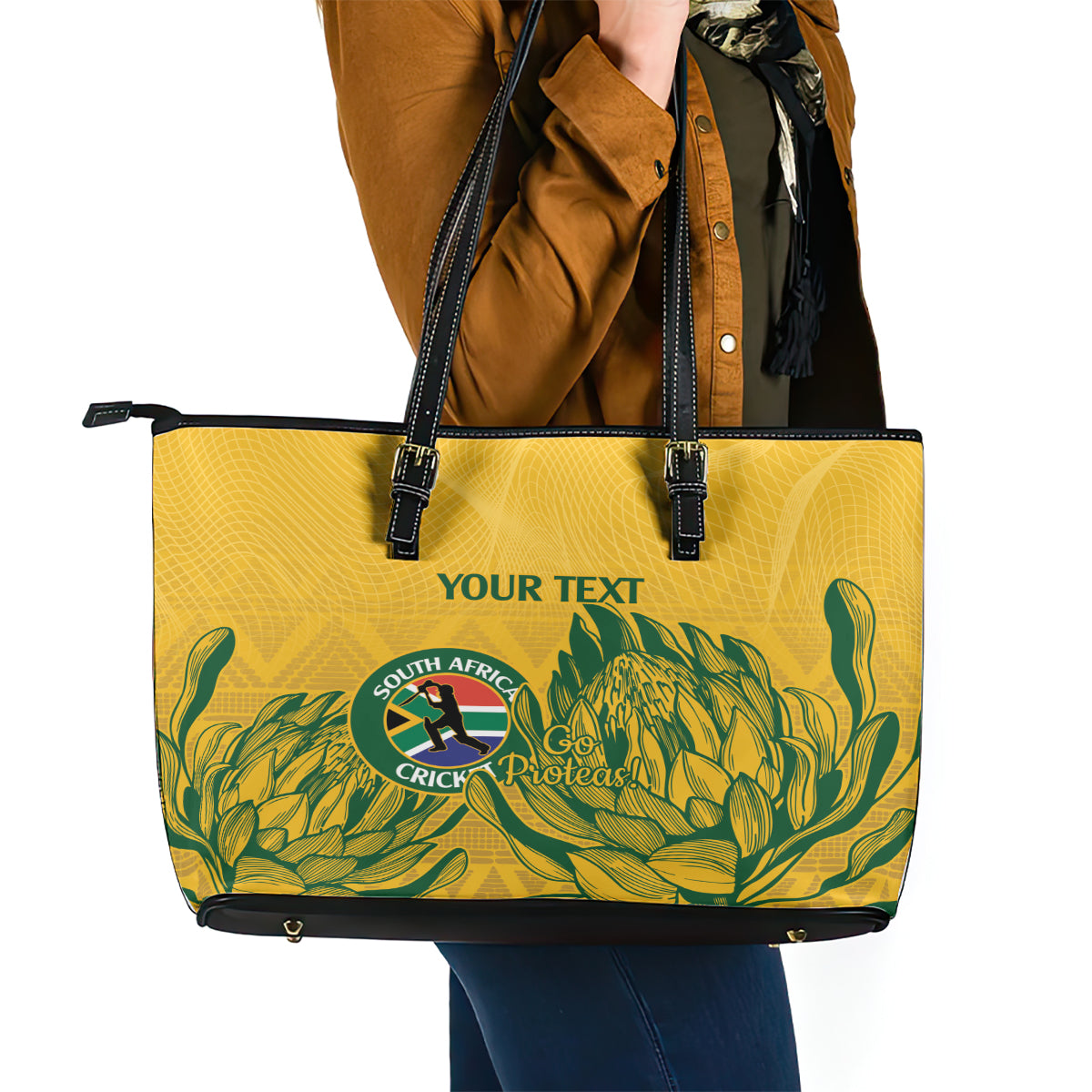 Custom South Africa Cricket Leather Tote Bag 2024 African Pattern Go Proteas LT14