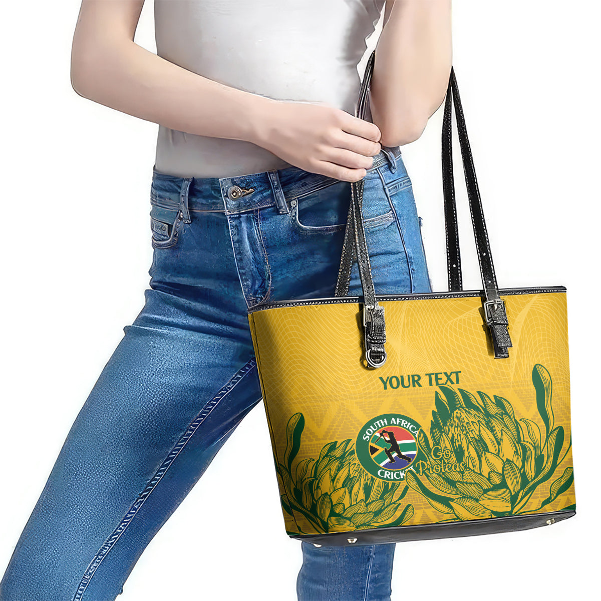 Custom South Africa Cricket Leather Tote Bag 2024 African Pattern Go Proteas LT14