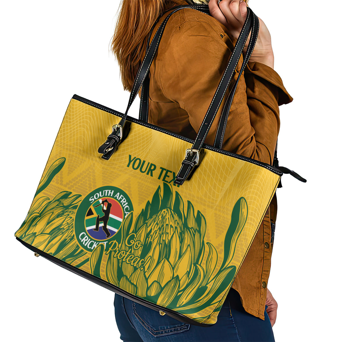 Custom South Africa Cricket Leather Tote Bag 2024 African Pattern Go Proteas LT14