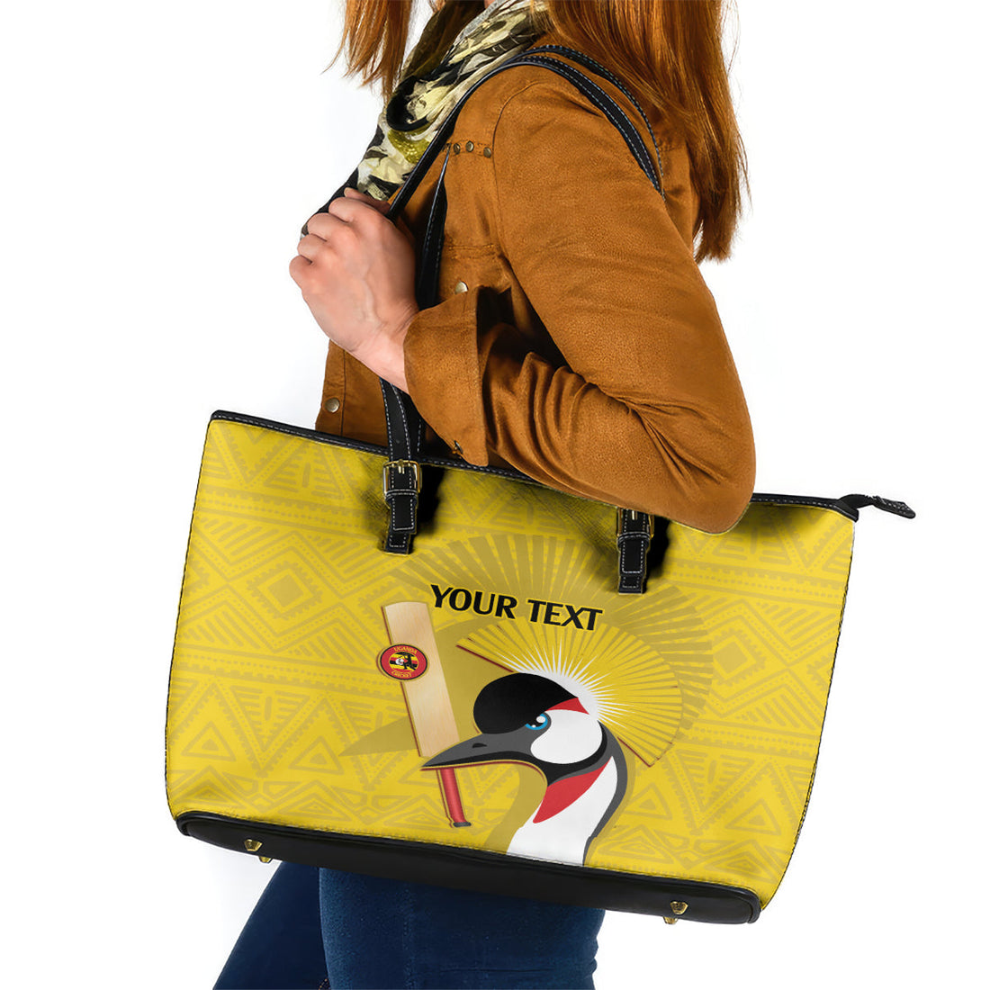 Custom Uganda Cricket Leather Tote Bag Ugandan Grey Crowned Crane LT14