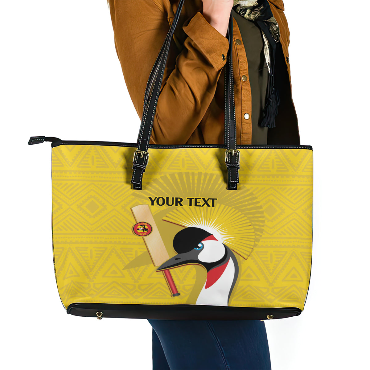 Custom Uganda Cricket Leather Tote Bag Ugandan Grey Crowned Crane LT14