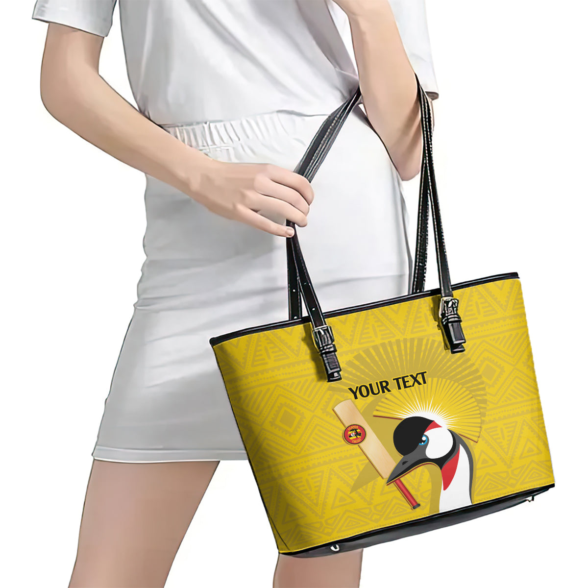 Custom Uganda Cricket Leather Tote Bag Ugandan Grey Crowned Crane LT14