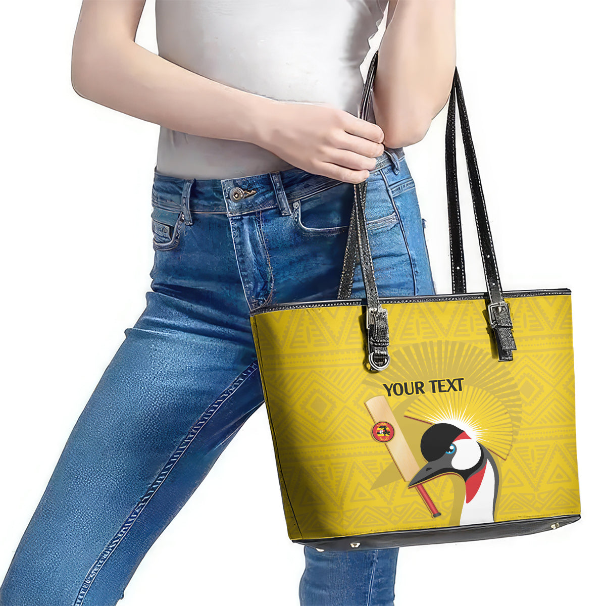 Custom Uganda Cricket Leather Tote Bag Ugandan Grey Crowned Crane LT14