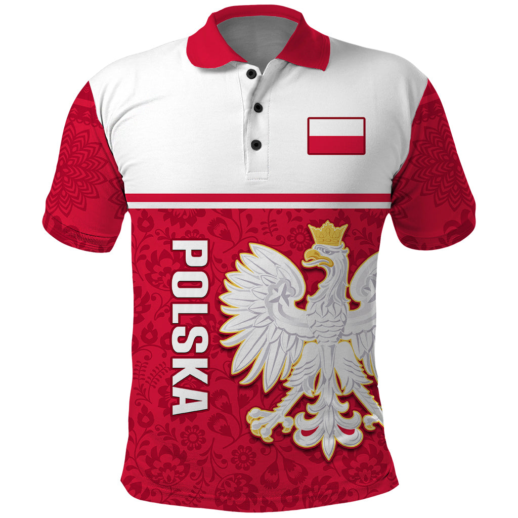 Poland Polo Shirt Polska Coat Of Arms With Folk Pattern LT14
