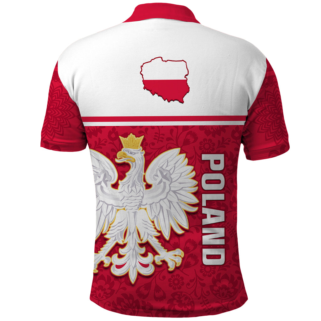 Poland Polo Shirt Polska Coat Of Arms With Folk Pattern LT14