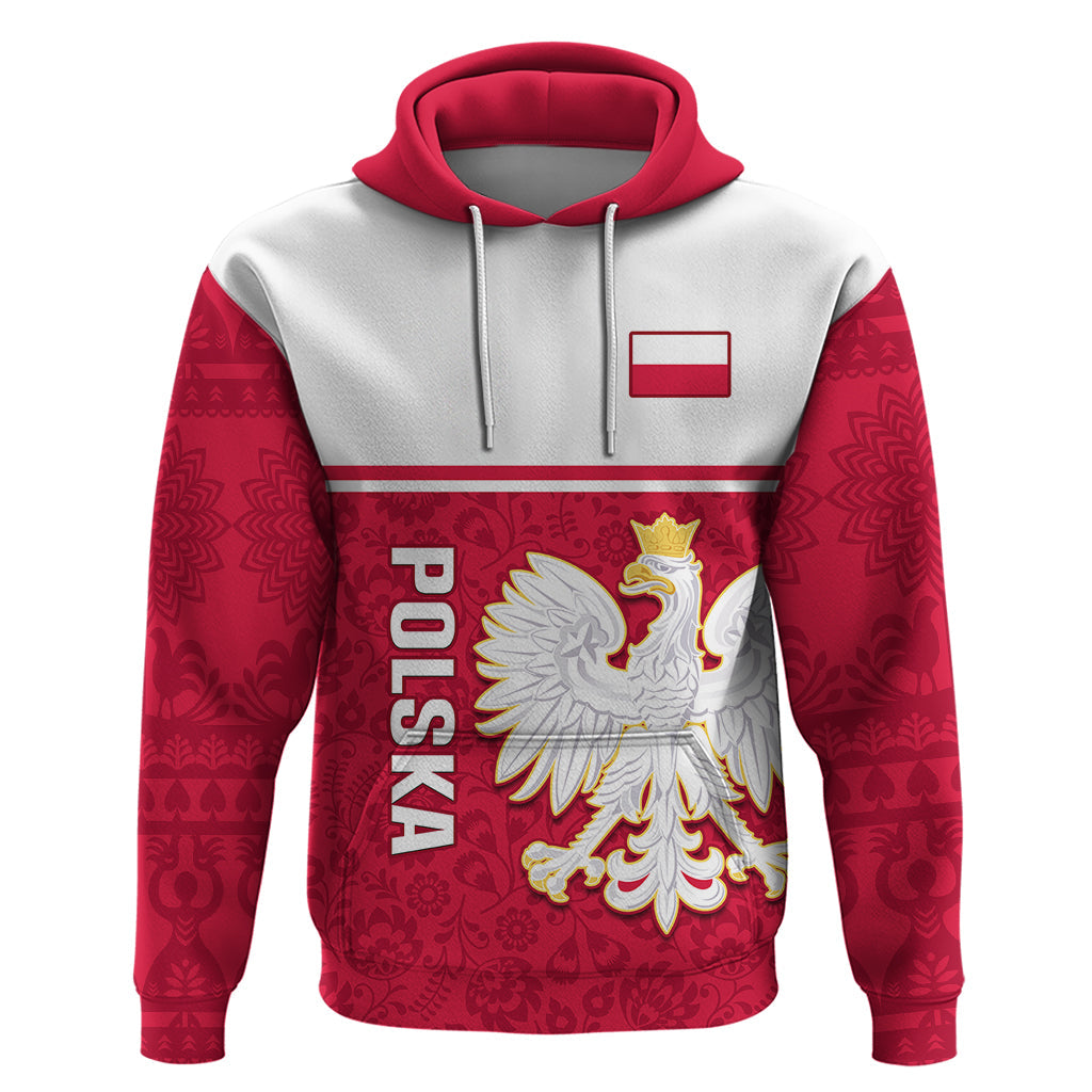 Personalised Poland Hoodie Polska Coat Of Arms With Folk Pattern LT14