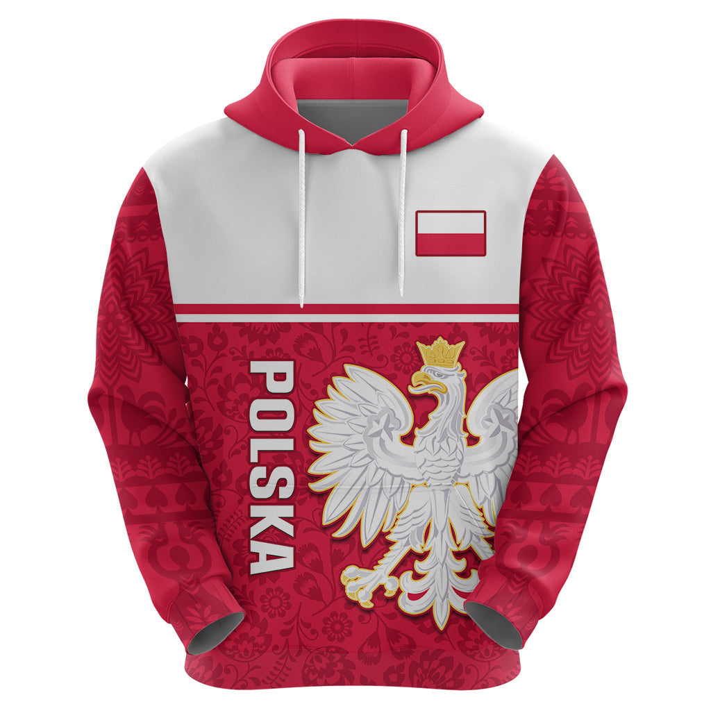 Personalised Poland Hoodie Polska Coat Of Arms With Folk Pattern LT14