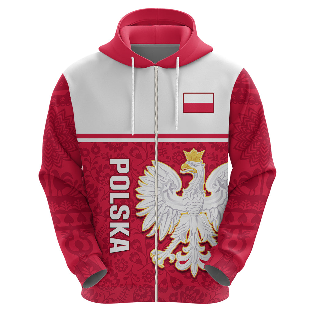 Personalised Poland Hoodie Polska Coat Of Arms With Folk Pattern LT14