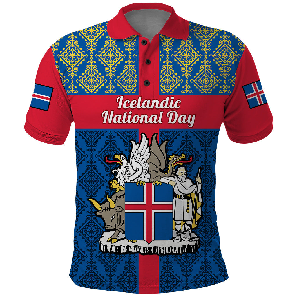 17 June Iceland National Day Polo Shirt Icelandic Folk Pattern LT14