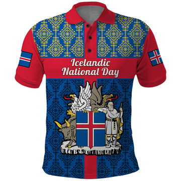 17 June Iceland National Day Polo Shirt Icelandic Folk Pattern LT14
