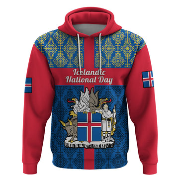 Personalised 17 June Iceland National Day Hoodie Icelandic Folk Pattern LT14