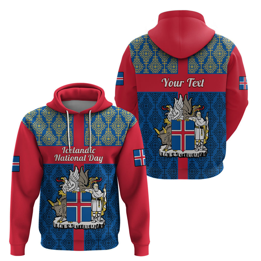 Personalised 17 June Iceland National Day Hoodie Icelandic Folk Pattern LT14