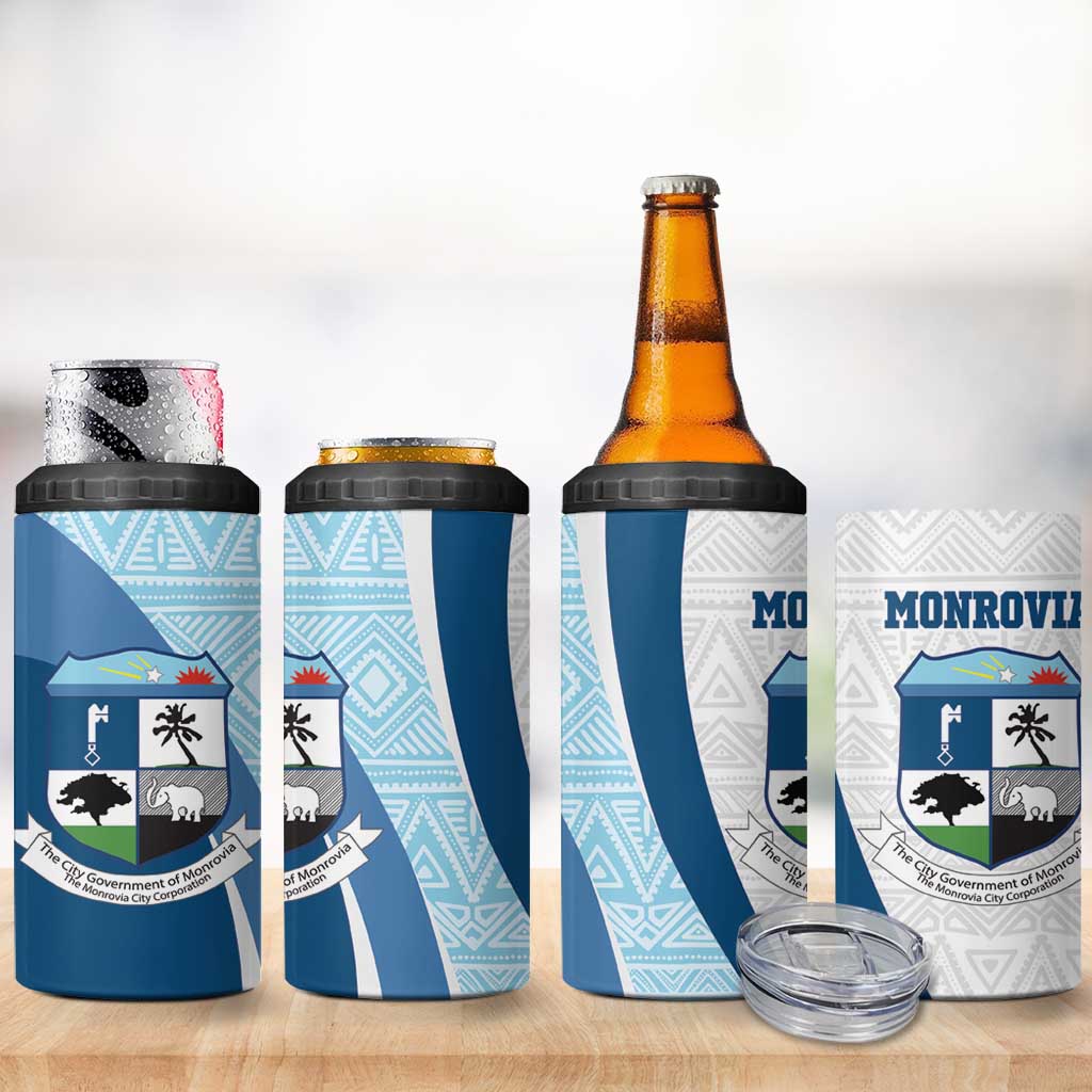 Afro Liberia Monrovia Capital 4 in 1 Can Cooler Tumbler African Pattern Curves Style LT14