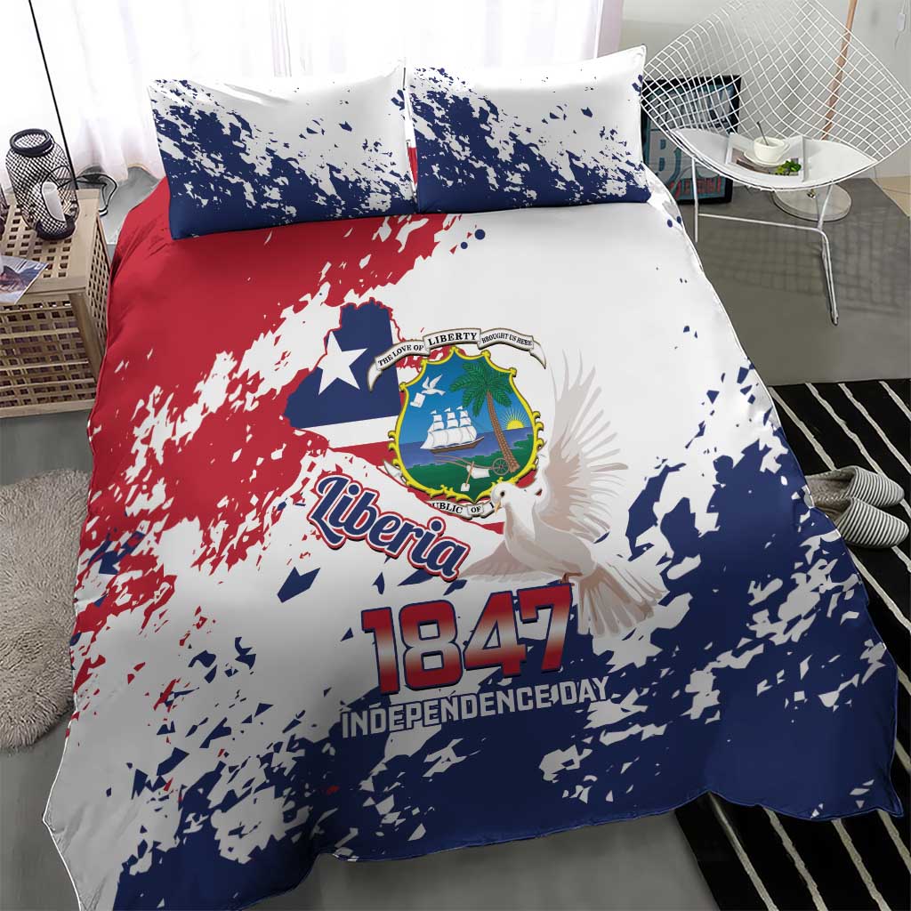 Afro Liberia 1847 Independence Day Bedding Set Coat Of Arms Grunge Style LT14