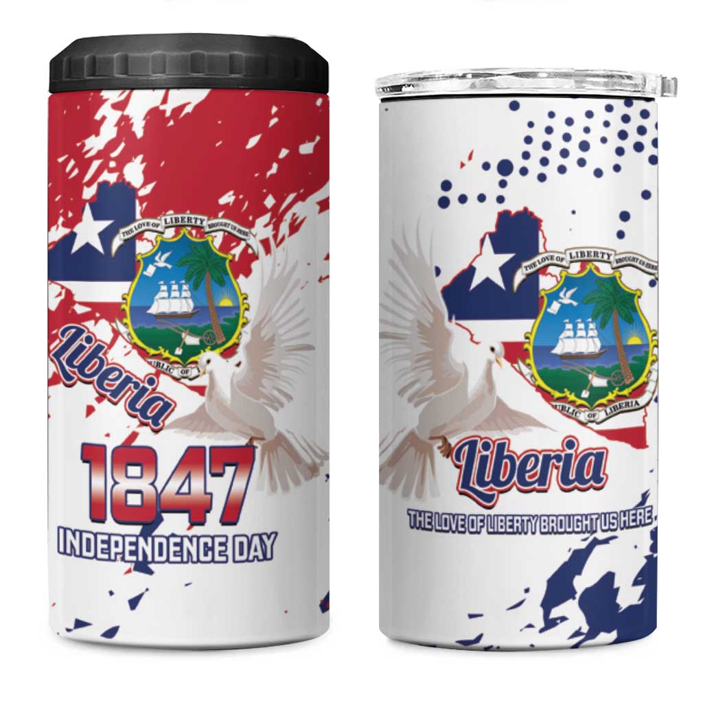 Afro Liberia 1847 Independence Day 4 in 1 Can Cooler Tumbler Coat Of Arms Grunge Style LT14