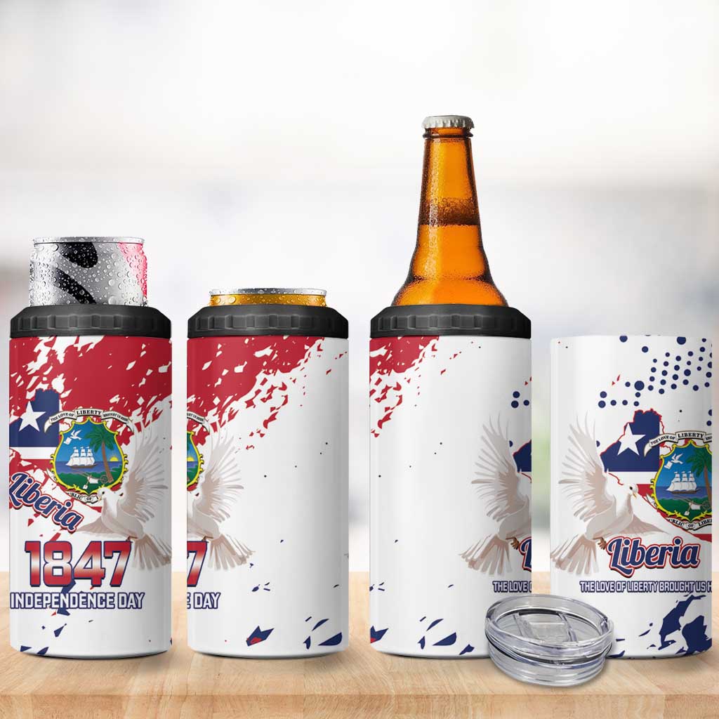 Afro Liberia 1847 Independence Day 4 in 1 Can Cooler Tumbler Coat Of Arms Grunge Style LT14