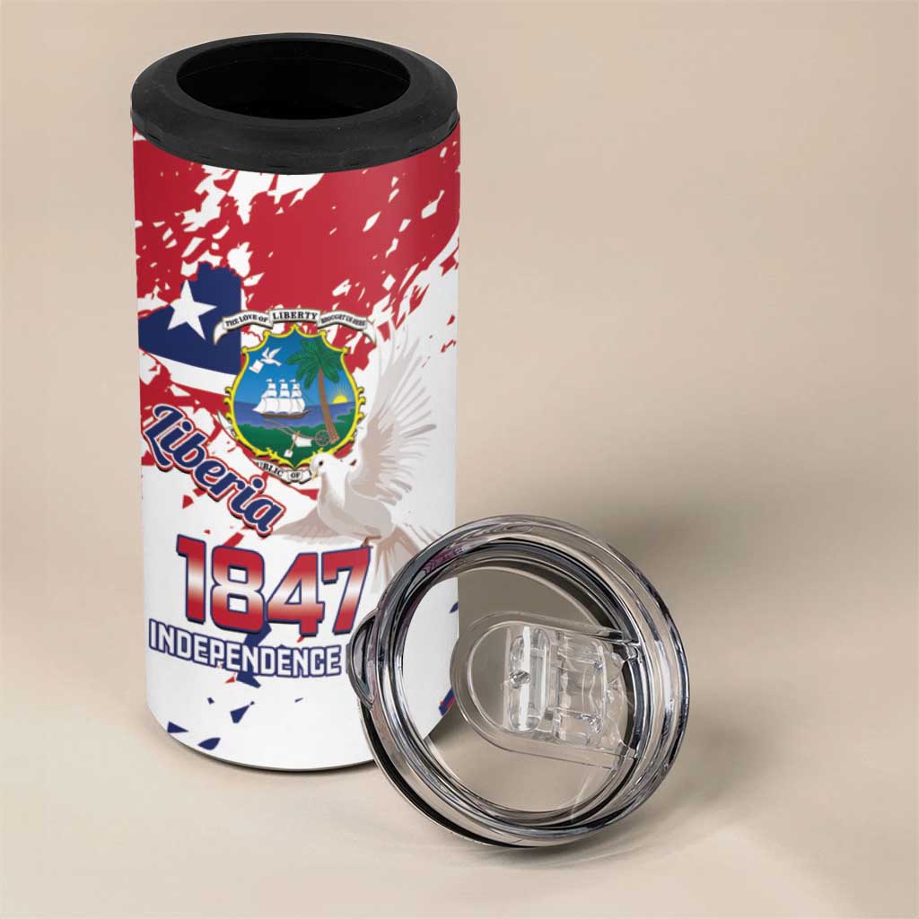Afro Liberia 1847 Independence Day 4 in 1 Can Cooler Tumbler Coat Of Arms Grunge Style LT14