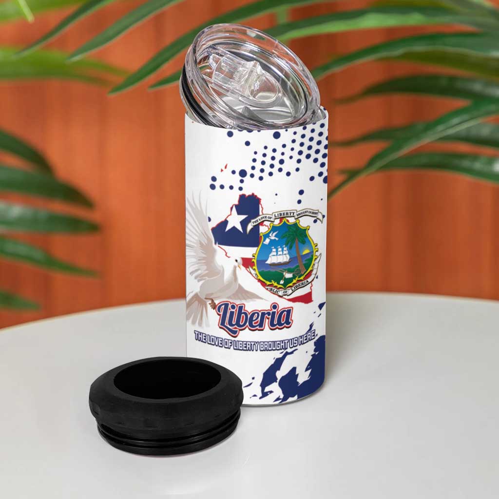 Afro Liberia 1847 Independence Day 4 in 1 Can Cooler Tumbler Coat Of Arms Grunge Style LT14
