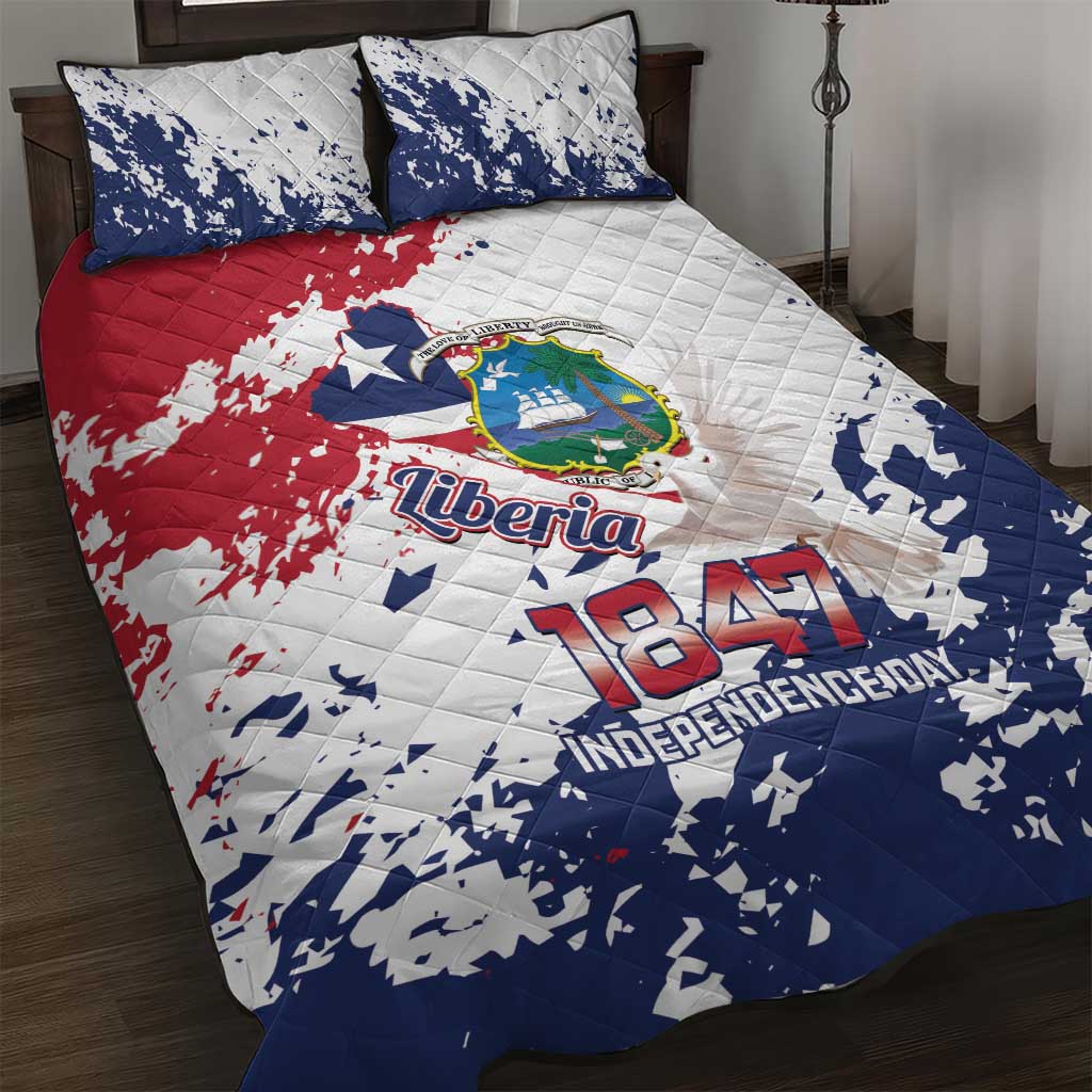 Afro Liberia 1847 Independence Day Quilt Bed Set Coat Of Arms Grunge Style LT14