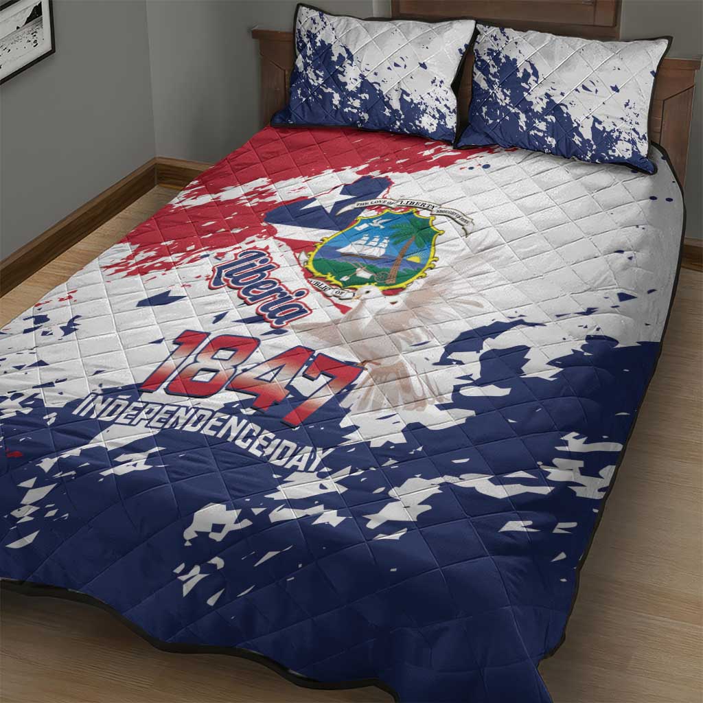 Afro Liberia 1847 Independence Day Quilt Bed Set Coat Of Arms Grunge Style LT14