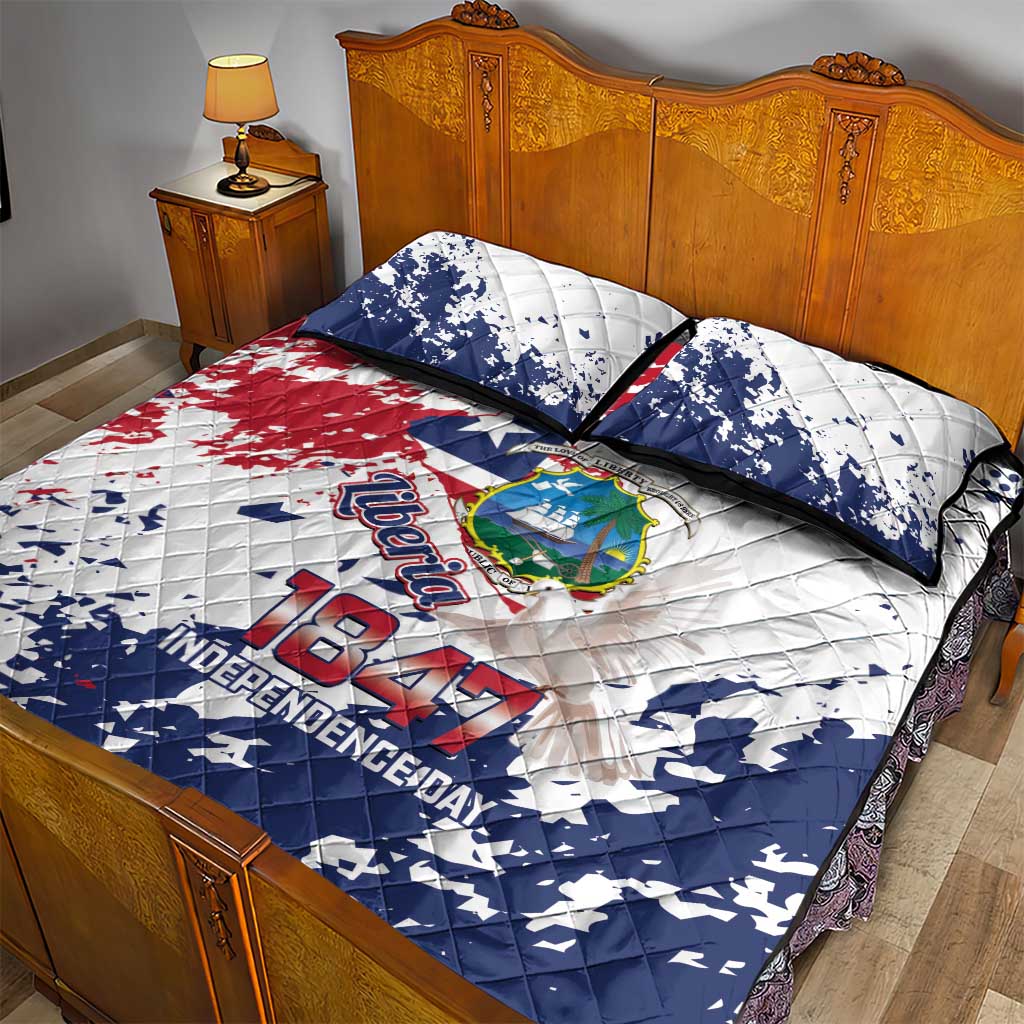 Afro Liberia 1847 Independence Day Quilt Bed Set Coat Of Arms Grunge Style LT14