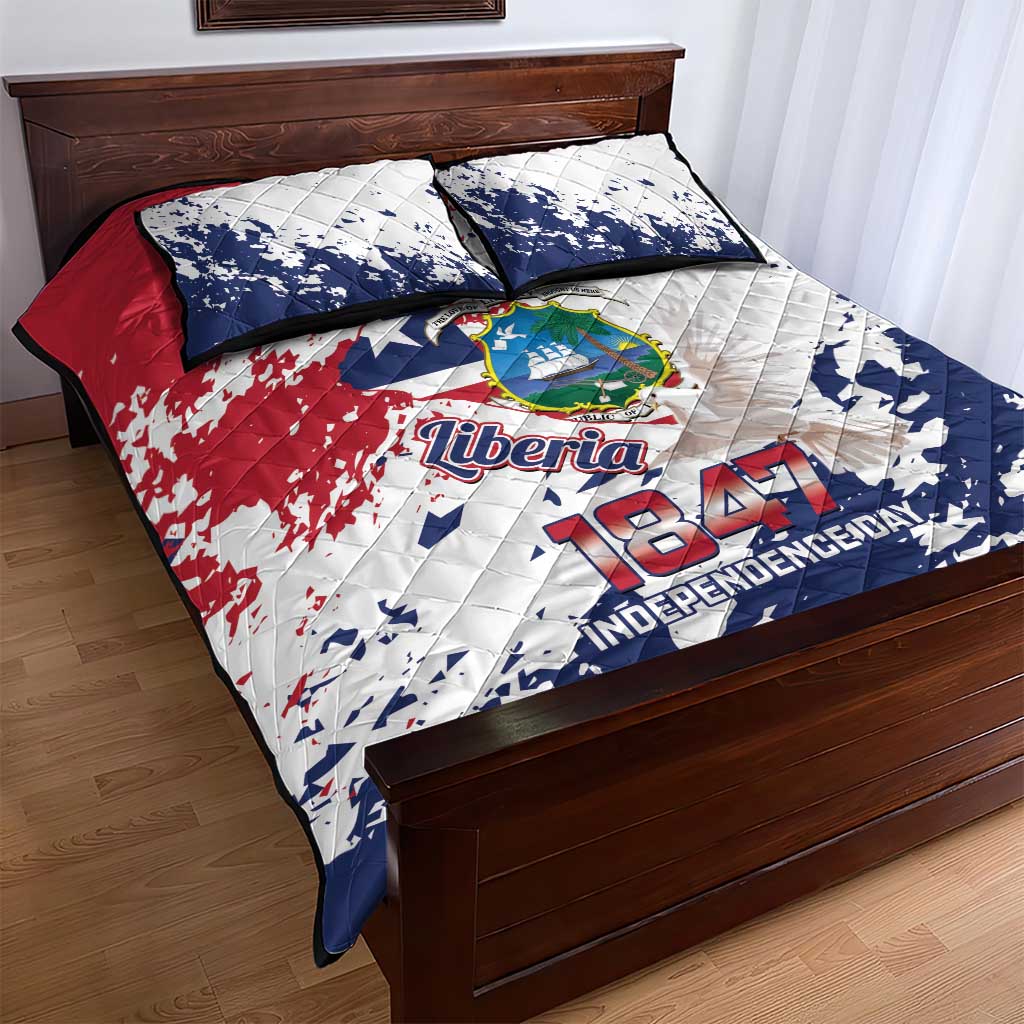 Afro Liberia 1847 Independence Day Quilt Bed Set Coat Of Arms Grunge Style LT14