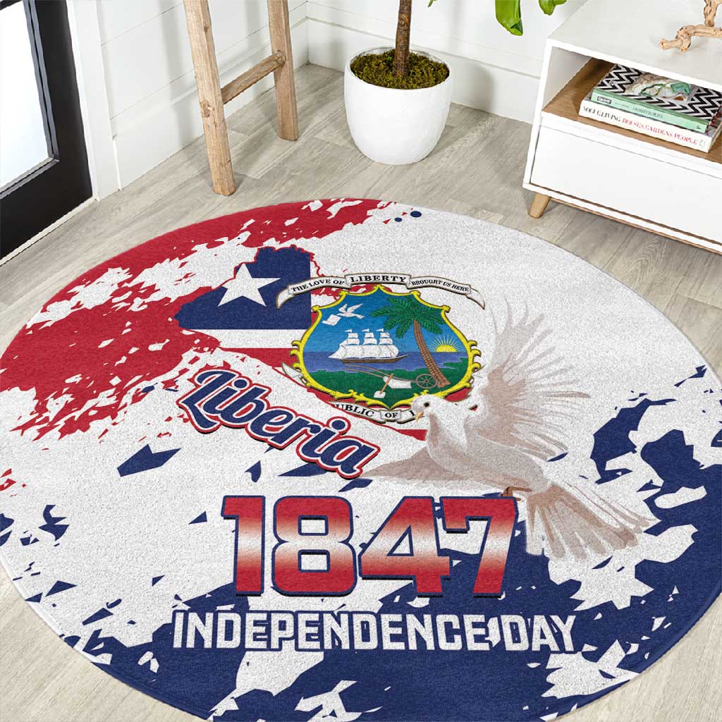 Afro Liberia 1847 Independence Day Round Carpet Coat Of Arms Grunge Style LT14