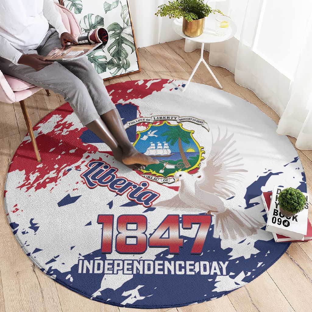 Afro Liberia 1847 Independence Day Round Carpet Coat Of Arms Grunge Style LT14