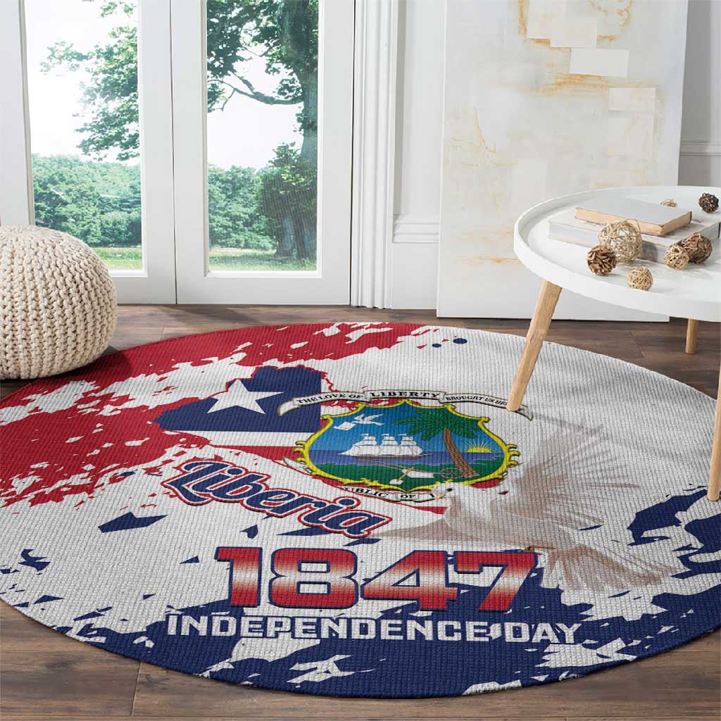 Afro Liberia 1847 Independence Day Round Carpet Coat Of Arms Grunge Style LT14