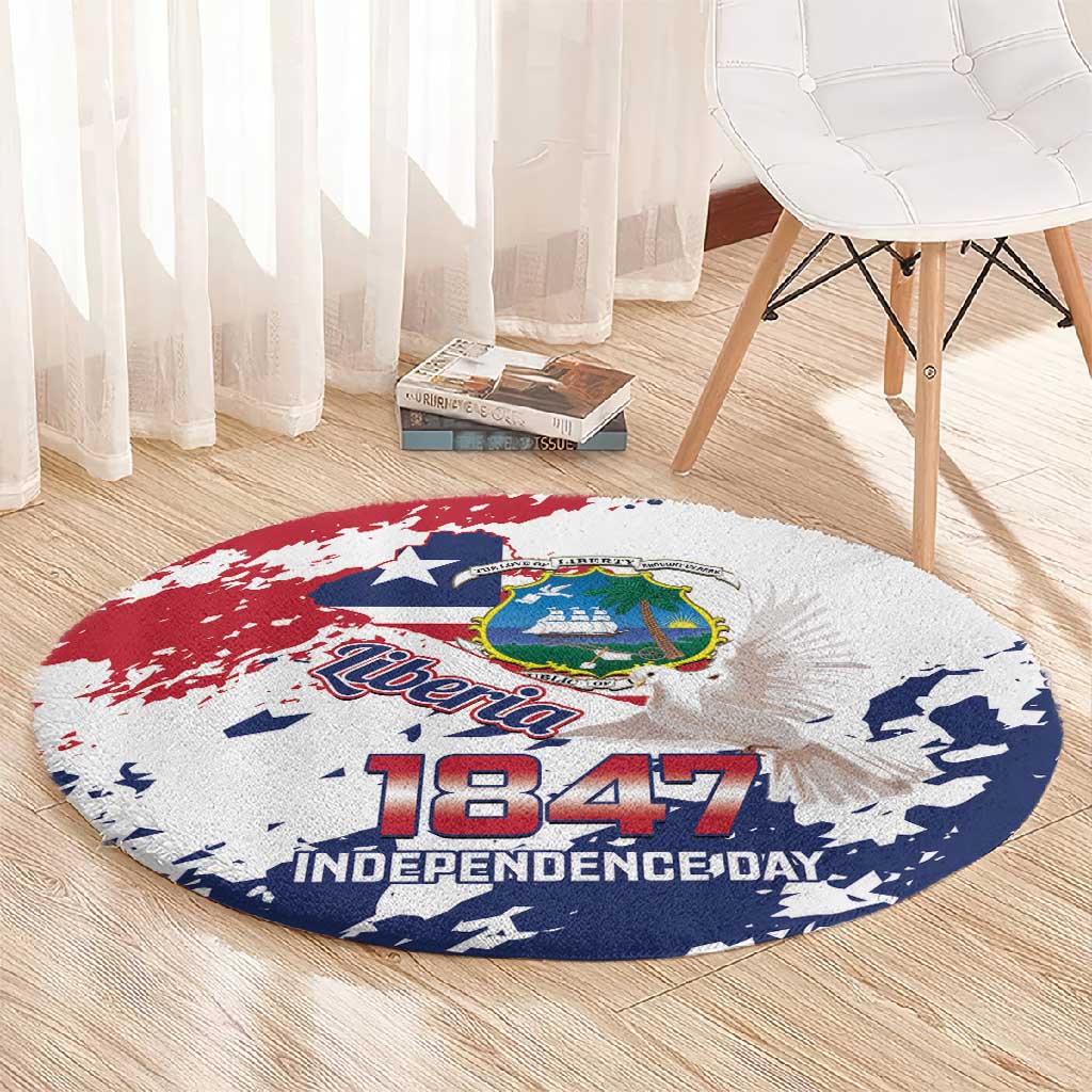 Afro Liberia 1847 Independence Day Round Carpet Coat Of Arms Grunge Style LT14