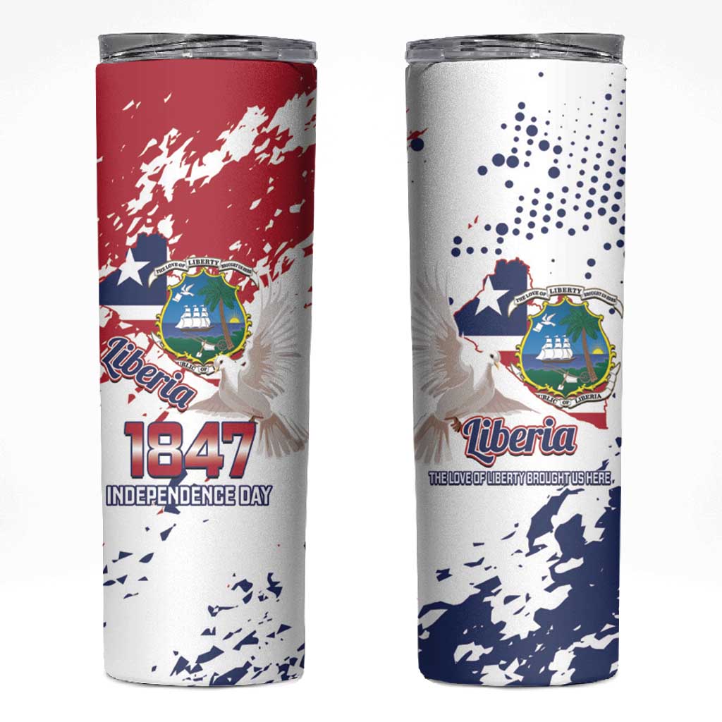 Afro Liberia 1847 Independence Day Skinny Tumbler Coat Of Arms Grunge Style LT14